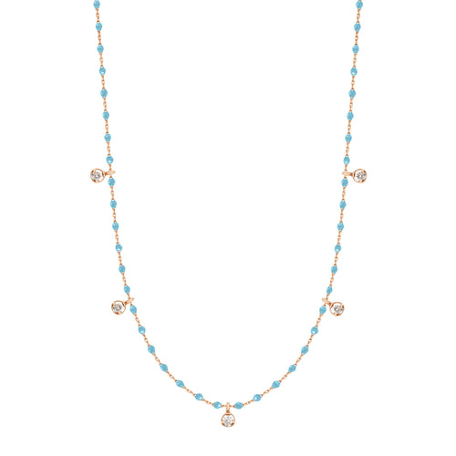 Gigi Clozeau - Collier turquoise Mini Gigi, or rose, 5 diamants, 55 cm