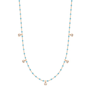 Gigi Clozeau - Collier turquoise Mini Gigi, or rose, 5 diamants, 55 cm