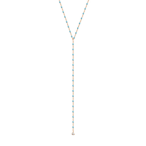 Gigi Clozeau - Collier turquoise Mini Gigi party Y, or rose, 1 diamant, 50 cm