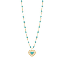 Gigi Clozeau - Collier turquoise vert Cœur Dentelle, or jaune, 42 cm