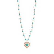 Gigi Clozeau - Collier turquoise vert Cœur Dentelle, or rose, 42 cm