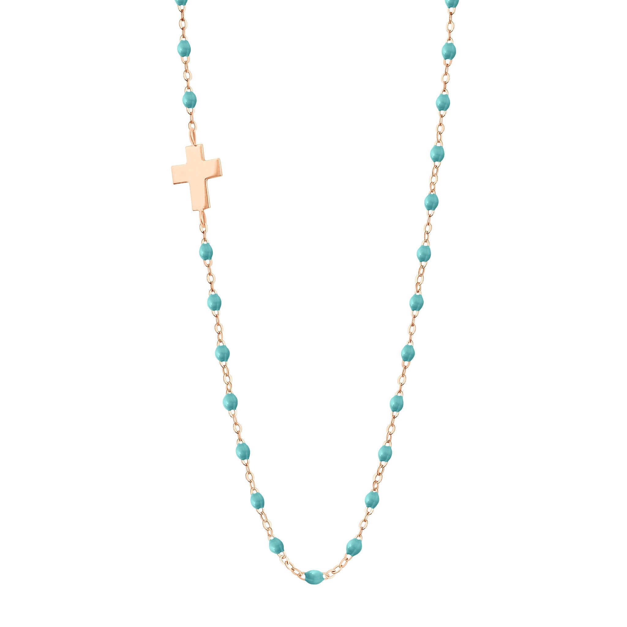 Gigi Clozeau - Collier turquoise vert Croix de côté, or rose, 42 cm