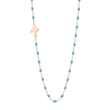 Gigi Clozeau - Collier turquoise vert Croix de côté, or rose, 42 cm