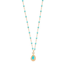 Gigi Clozeau - Collier turquoise vert Lucky Cashmere, diamant, or jaune, 42 cm