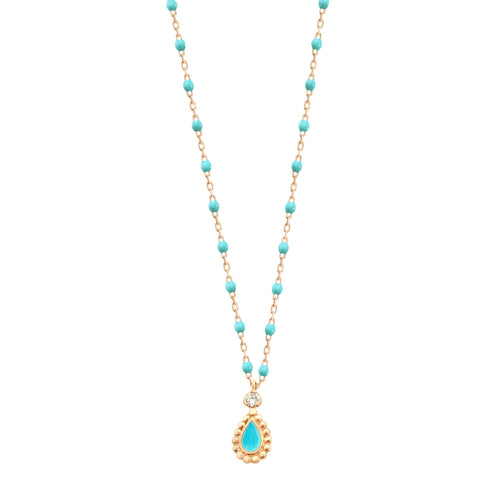 Gigi Clozeau - Collier turquoise vert Lucky Cashmere, diamant, or jaune, 42 cm