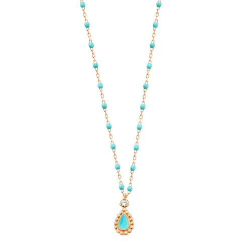 Gigi Clozeau - Collier turquoise vert Lucky Cashmere, diamant, or rose, 42 cm