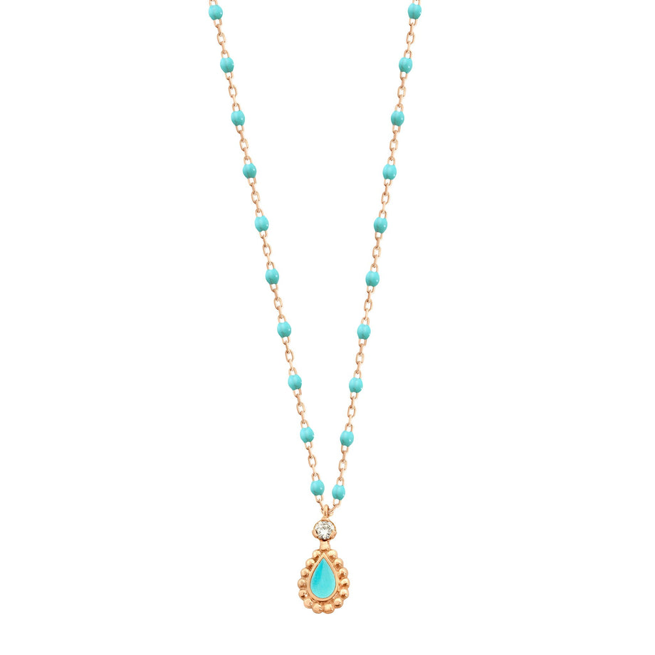 Gigi Clozeau - Collier turquoise vert Lucky Cashmere, diamant, or rose, 42 cm