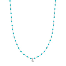 Gigi Clozeau - Collier turquoise vert Mini Gigi, or blanc, 1 diamant, 40 cm