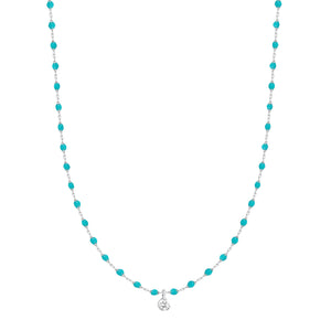 Gigi Clozeau - Collier turquoise vert Mini Gigi, or blanc, 1 diamant, 40 cm