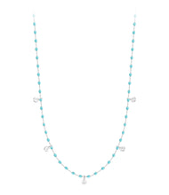 Gigi Clozeau - Collier turquoise vert Mini Gigi, or blanc, 5 diamants, 55 cm