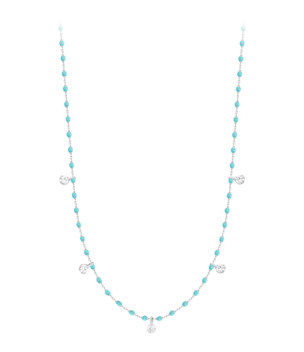 Gigi Clozeau - Collier turquoise vert Mini Gigi, or blanc, 5 diamants, 55 cm