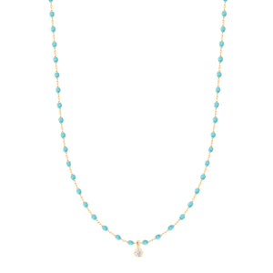 Gigi Clozeau - Collier turquoise vert Mini Gigi, or jaune, 1 diamant, 40 cm