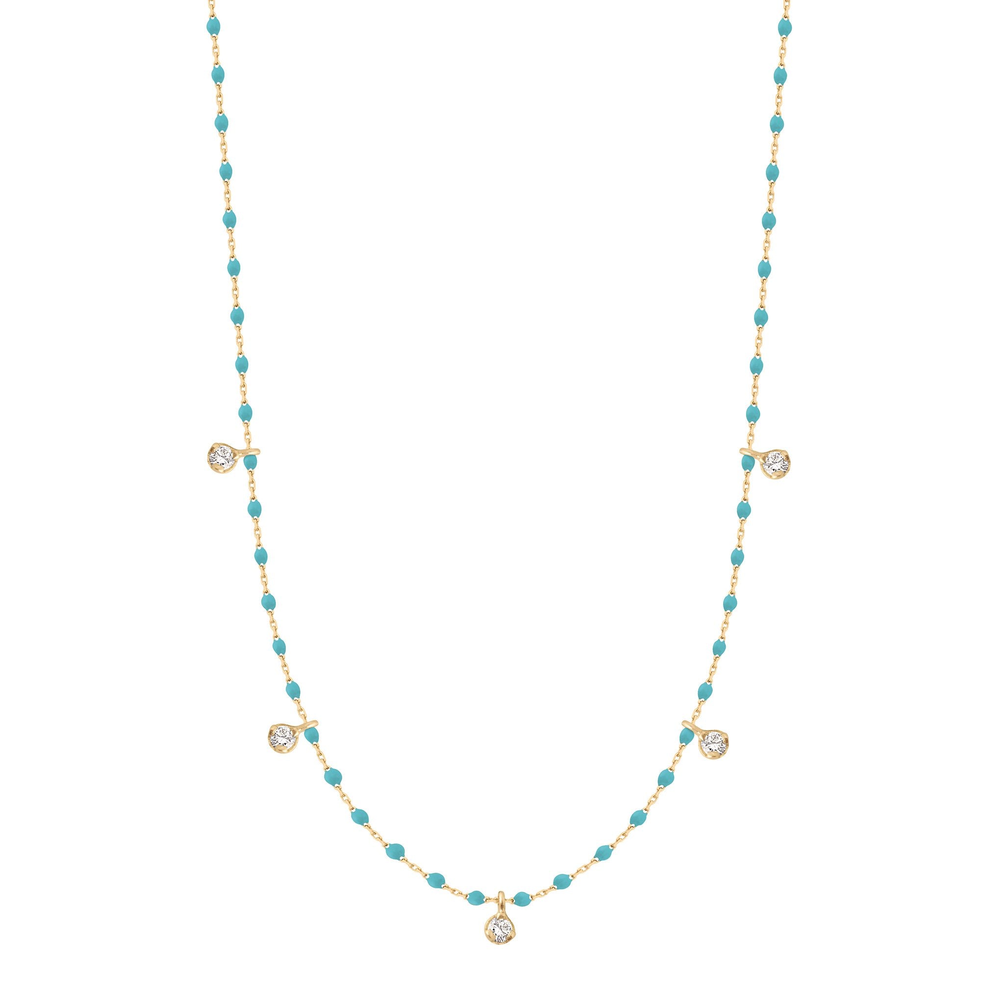 Gigi Clozeau - Collier turquoise vert Mini Gigi, or jaune, 5 diamants, 55 cm