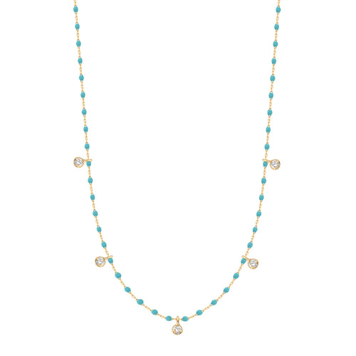 Gigi Clozeau - Collier turquoise vert Mini Gigi, or jaune, 5 diamants, 55 cm