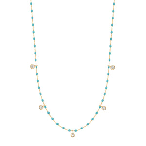 Gigi Clozeau - Collier turquoise vert Mini Gigi, or jaune, 5 diamants, 55 cm