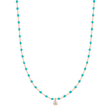 Gigi Clozeau - Collier turquoise vert Mini Gigi, or rose, 1 diamant, 40 cm