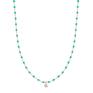 Gigi Clozeau - Collier turquoise vert Mini Gigi, or rose, 1 diamant, 40 cm