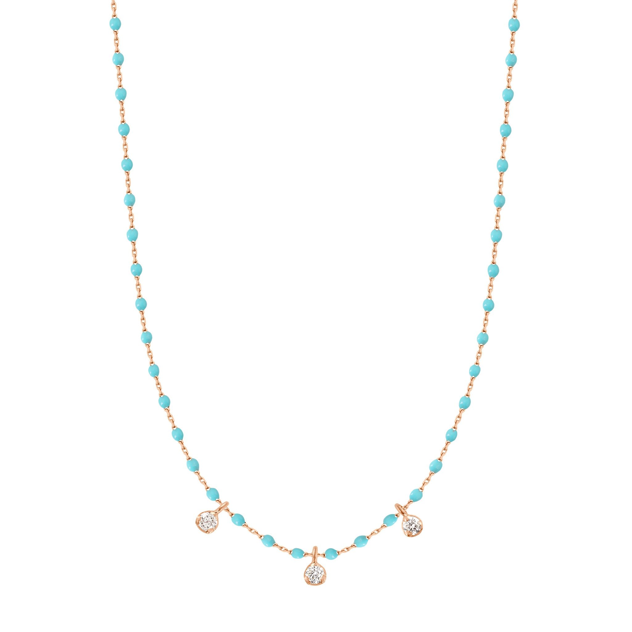 Gigi Clozeau - Collier turquoise vert Mini Gigi, or rose, 3 diamants, 42 cm