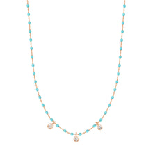 Gigi Clozeau - Collier turquoise vert Mini Gigi, or rose, 3 diamants, 42 cm