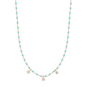 Gigi Clozeau - Collier turquoise vert Mini Gigi, or rose, 3 diamants, 42 cm