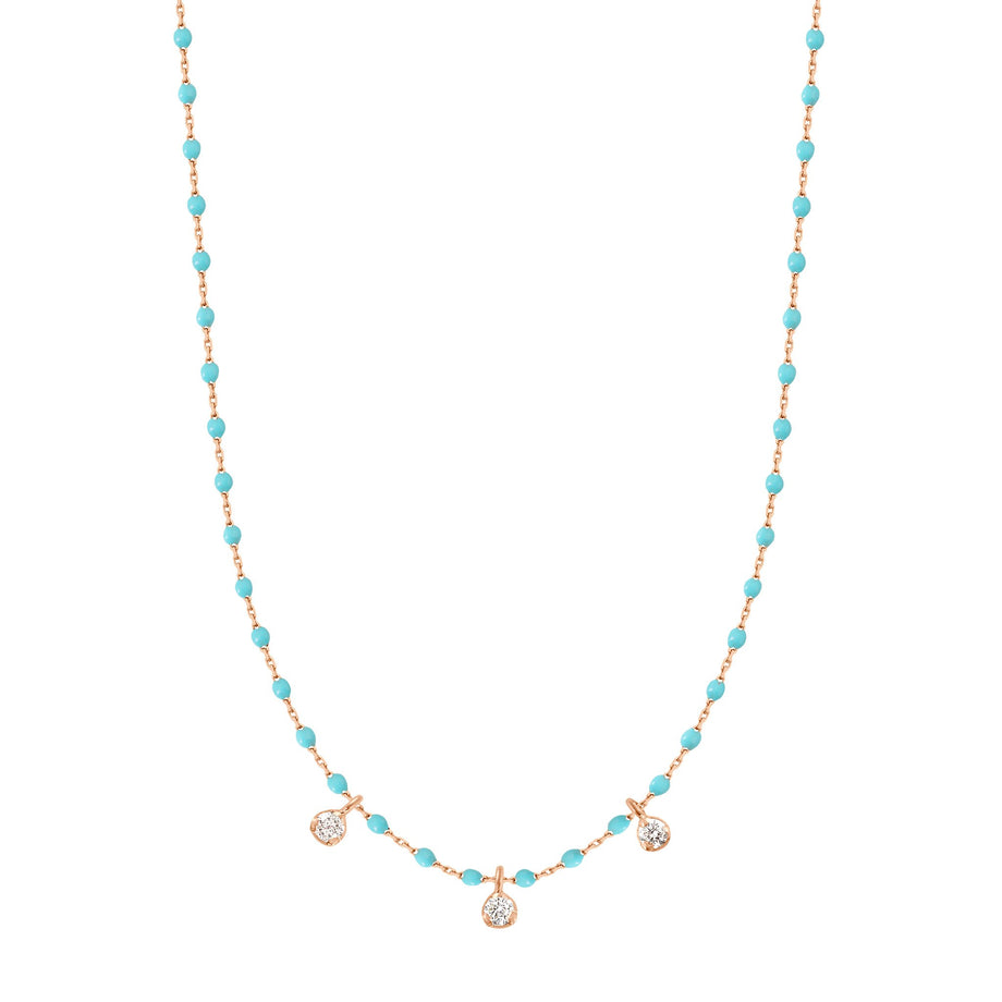 Gigi Clozeau - Collier turquoise vert Mini Gigi, or rose, 3 diamants, 42 cm