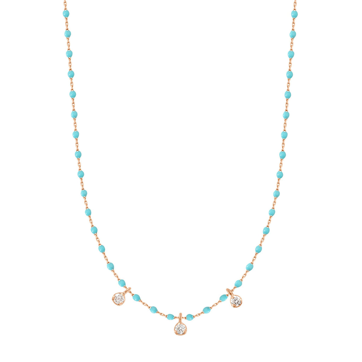 gigi clozeau Collier turquoise vert Mini Gigi or rose 3 diamants 42 cm