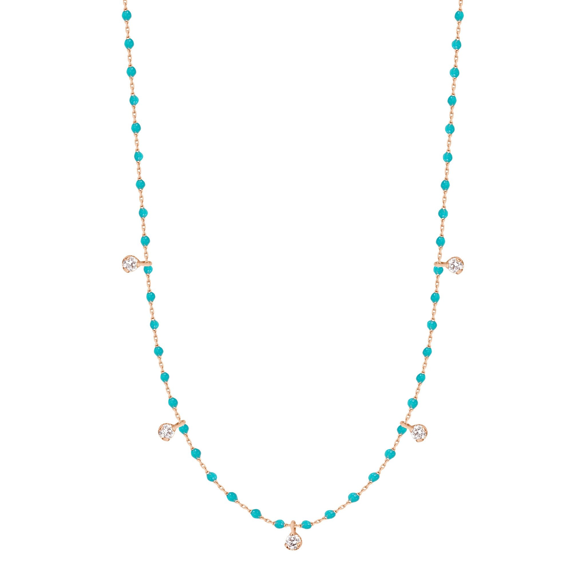 Gigi Clozeau - Collier turquoise vert Mini Gigi, or rose, 5 diamants, 55 cm
