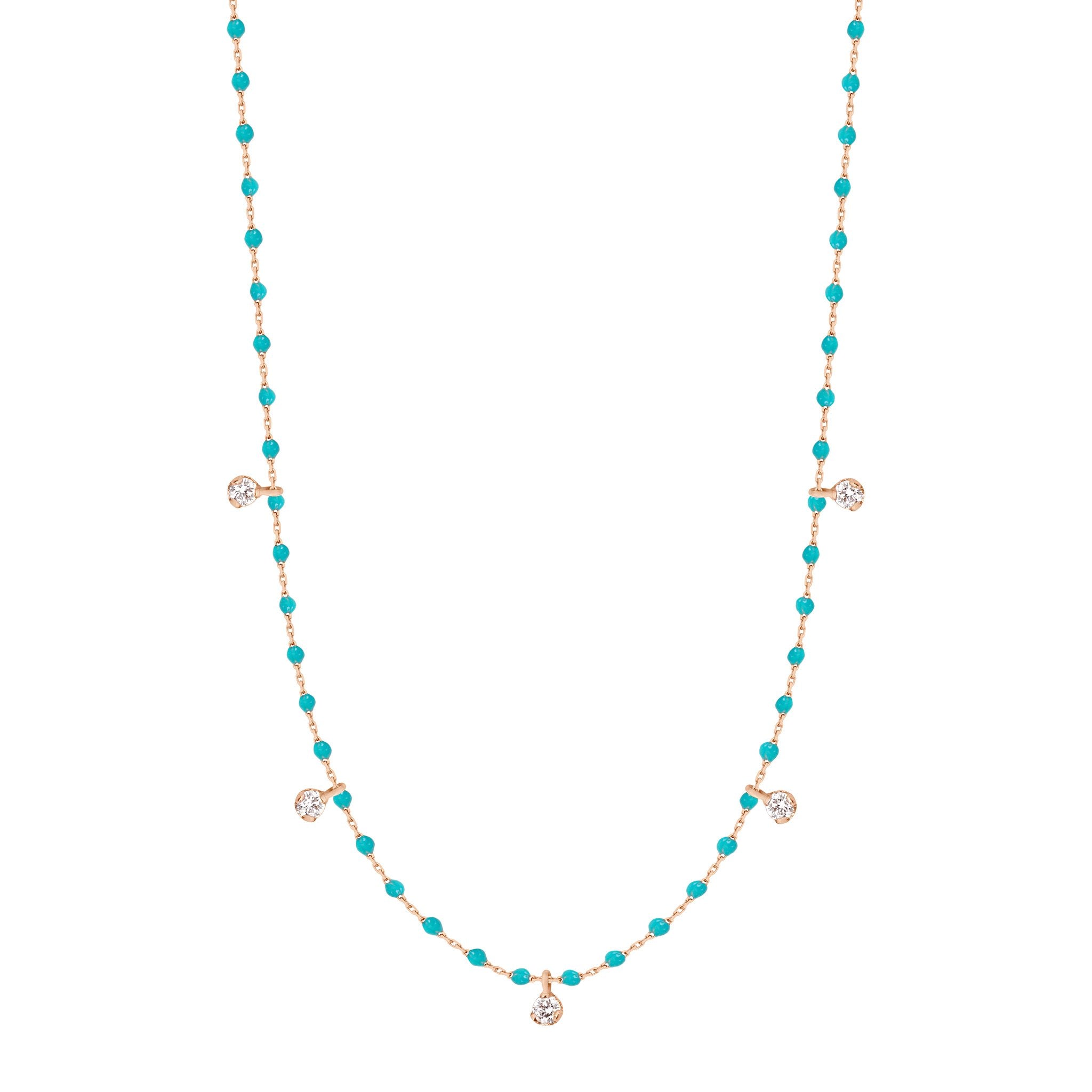 Gigi Clozeau - Collier turquoise vert Mini Gigi, or rose, 5 diamants, 55 cm