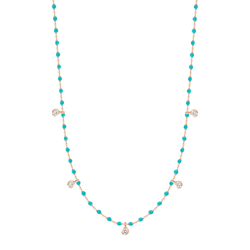 Gigi Clozeau - Collier turquoise vert Mini Gigi, or rose, 5 diamants, 55 cm