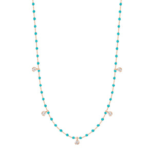 Gigi Clozeau - Collier turquoise vert Mini Gigi, or rose, 5 diamants, 55 cm