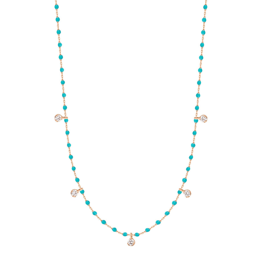 Gigi Clozeau - Collier turquoise vert Mini Gigi, or rose, 5 diamants, 55 cm