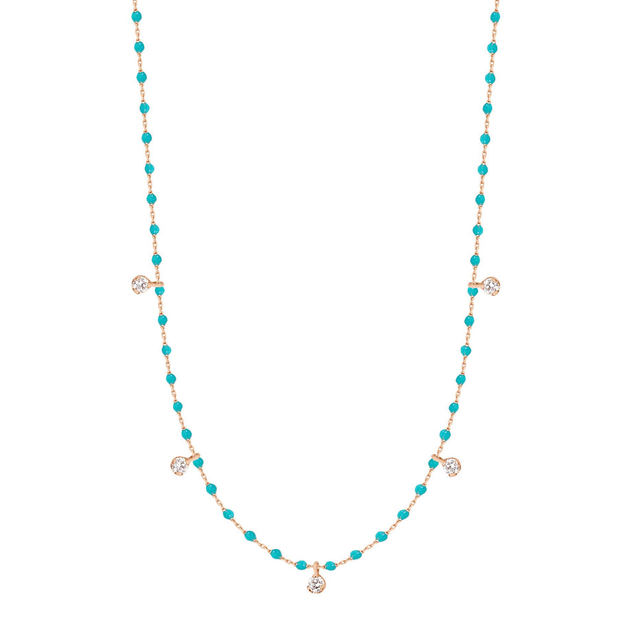 Gigi Clozeau - Collier turquoise vert Mini Gigi, or rose, 5 diamants, 55 cm