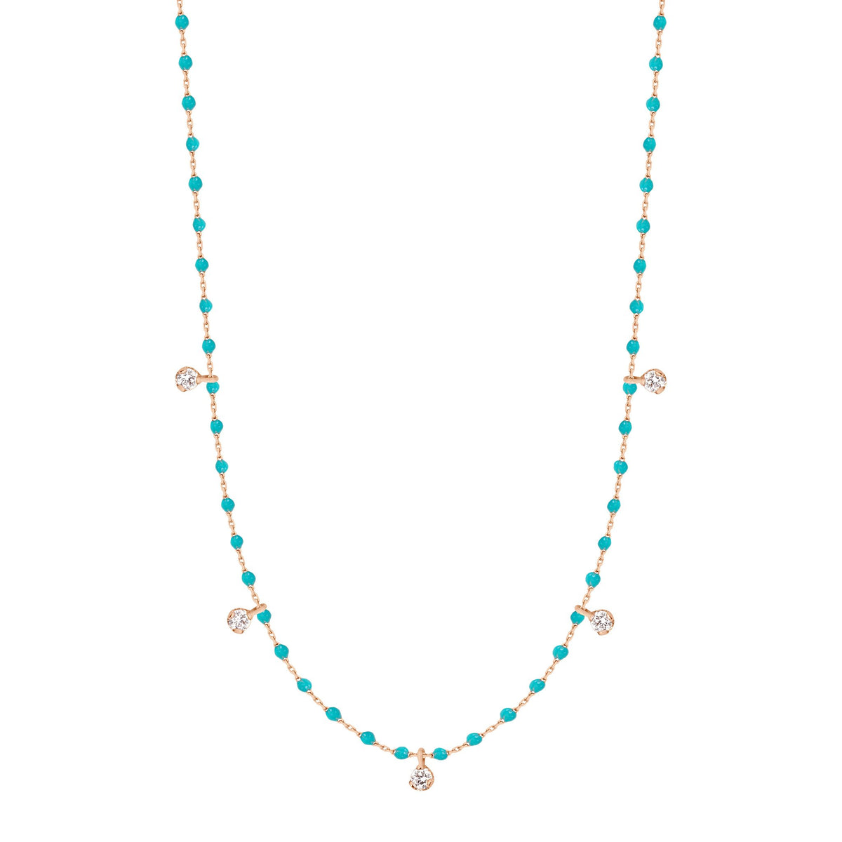 gigi clozeau Collier turquoise vert Mini Gigi or rose 5 diamants 55 cm