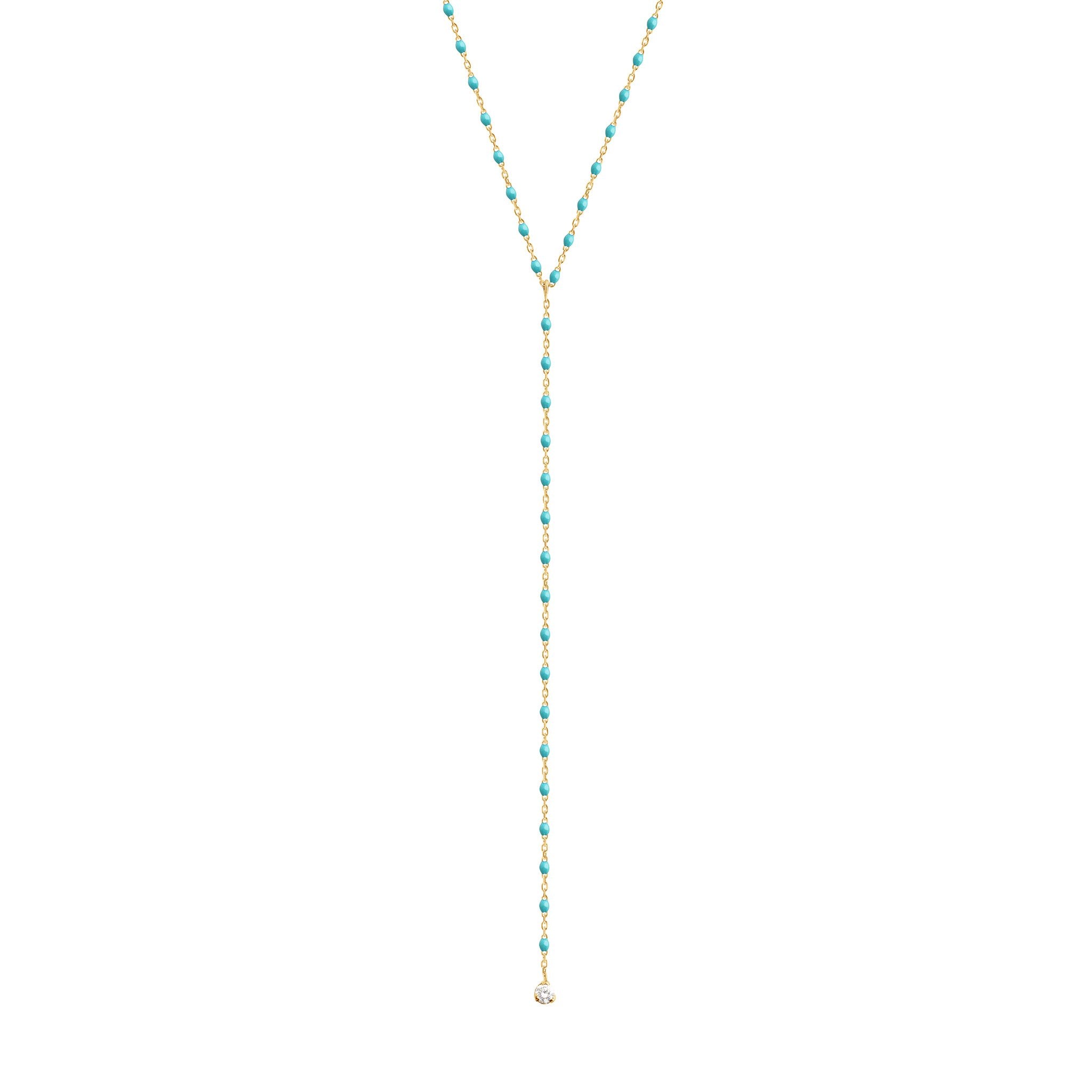 Gigi Clozeau - Collier turquoise vert Mini Gigi party Y, or jaune, 1 diamant, 50 cm