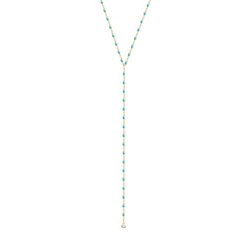Gigi Clozeau - Collier turquoise vert Mini Gigi party Y, or jaune, 1 diamant, 50 cm
