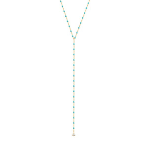Gigi Clozeau - Collier turquoise vert Mini Gigi party Y, or jaune, 1 diamant, 50 cm
