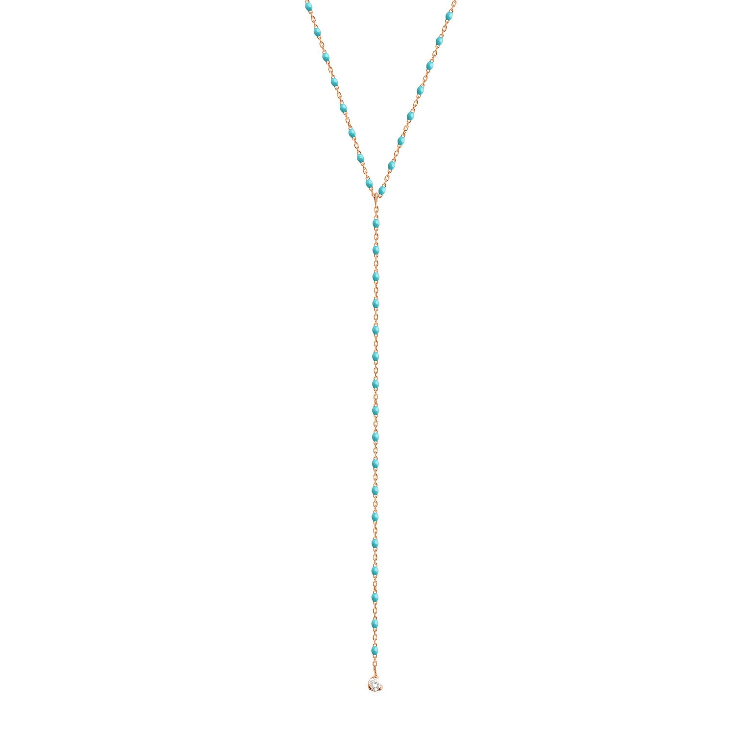Gigi Clozeau - Collier turquoise vert Mini Gigi party Y, or rose, 1 diamant, 50 cm