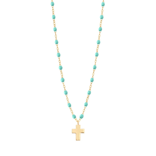 Gigi Clozeau - Collier vert d'eau Croix Classique Gigi, or jaune, 42 cm