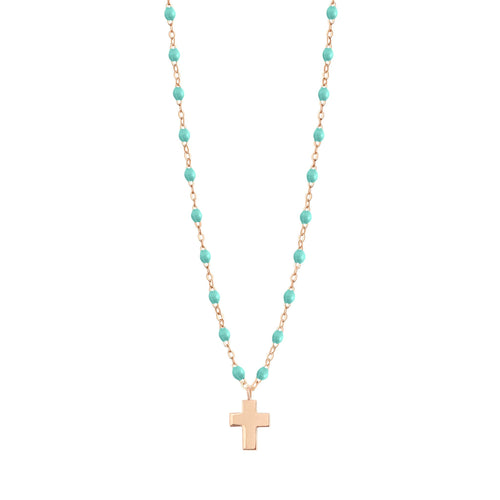 Gigi Clozeau - Collier vert d'eau Croix Classique Gigi, or rose, 42 cm