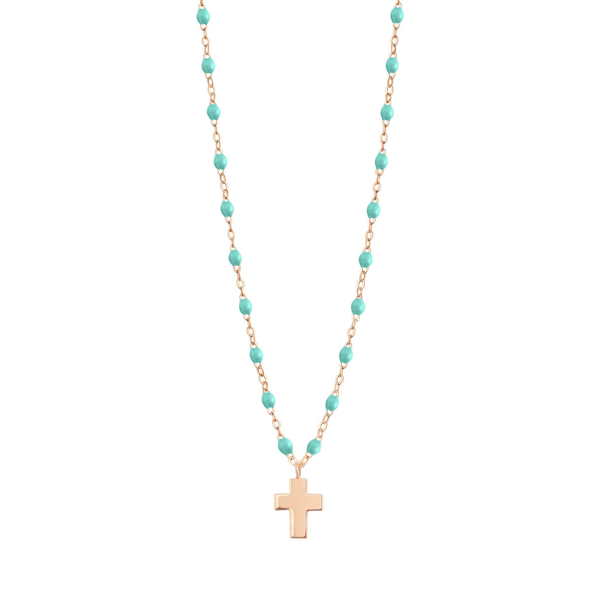 gigi clozeau Collier vert d'eau Croix Classique Gigi or rose 42 cm