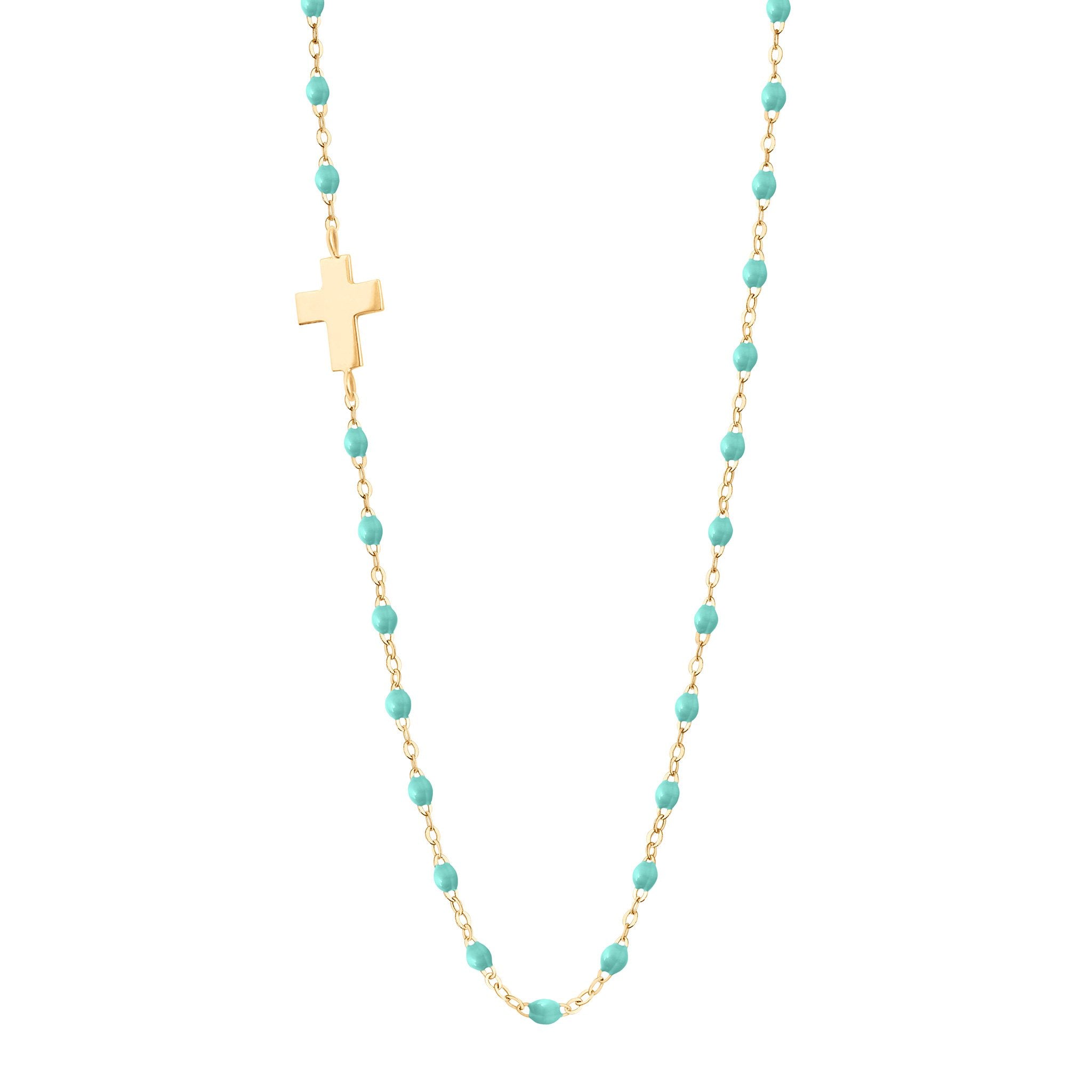 Gigi Clozeau - Collier vert d'eau Croix de côté, or jaune, 42 cm