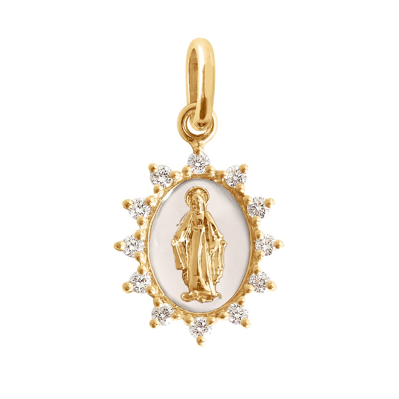 Gigi Clozeau - Pendentif blanc Petite Madone Suprême, or jaune, diamants