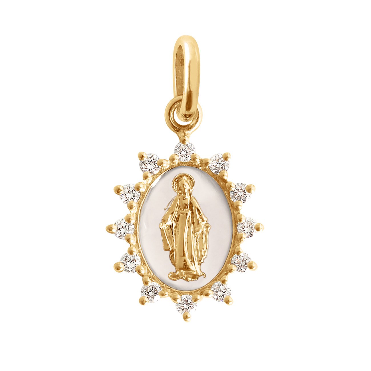 Petite Madone Supreme White resin diamond pendant, Yellow Gold