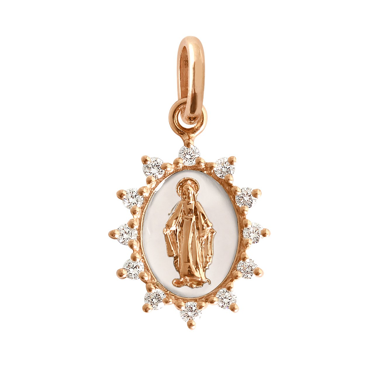 Gigi Clozeau - Pendentif blanc Petite Madone Suprême, or rose, diamants