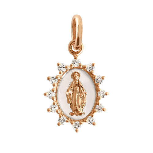 Gigi Clozeau - Pendentif blanc Petite Madone Suprême, or rose, diamants