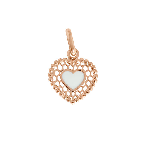 Gigi Clozeau - Pendentif Cœur Dentelle résine blanche , or rose