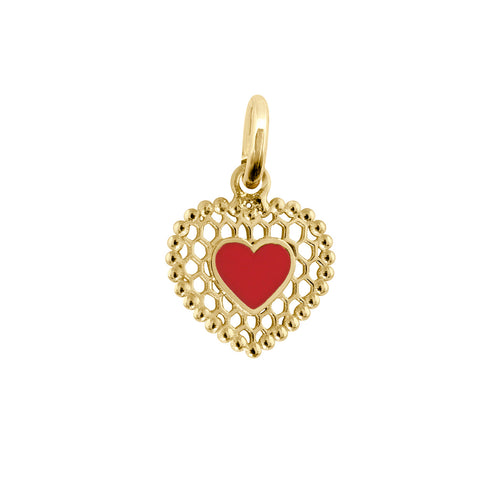 Gigi Clozeau - Pendentif Cœur Dentelle résine coquelicot, or jaune