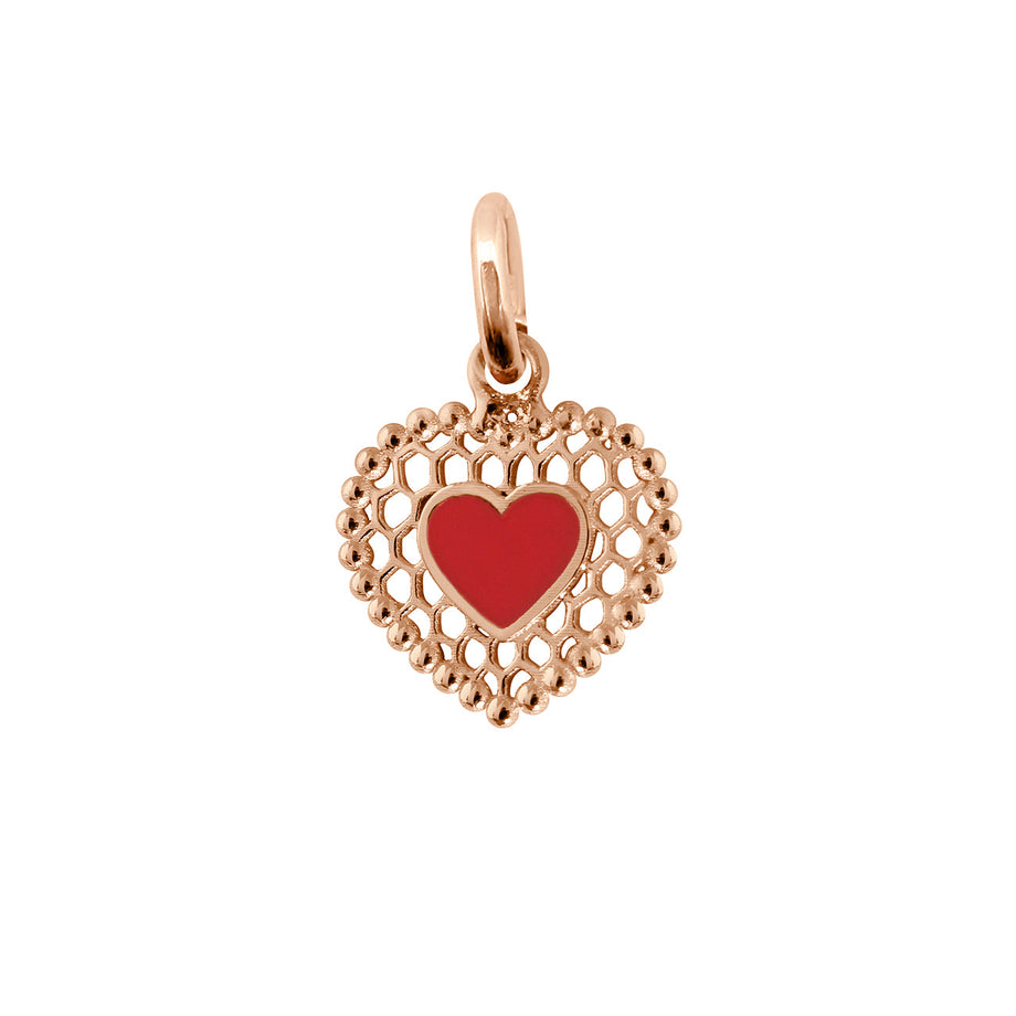 Gigi Clozeau - Pendentif Cœur Dentelle résine coquelicot, or rose