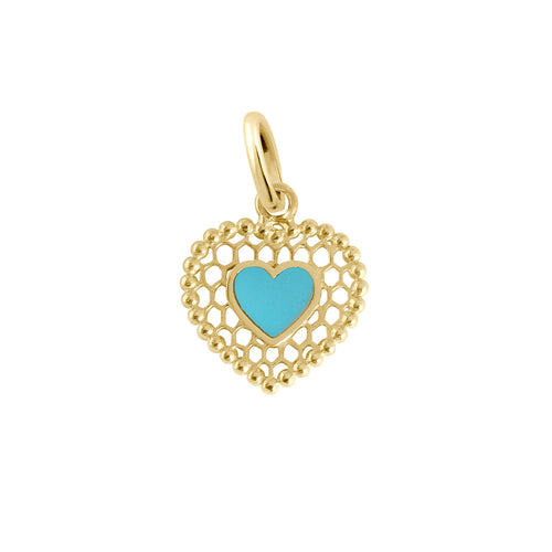 Gigi Clozeau - Pendentif Cœur Dentelle résine turquoise, or jaune