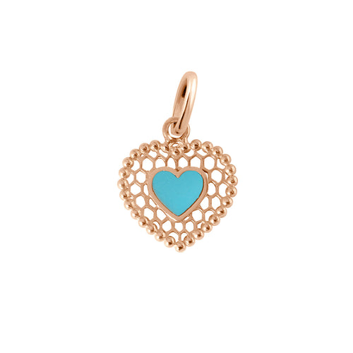 Gigi Clozeau - Pendentif Cœur Dentelle résine turquoise, or rose